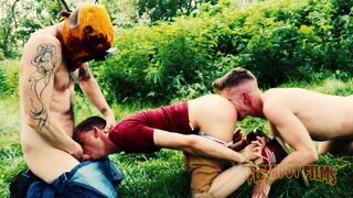 James Oakleigh & his buddy dominate tattooed dude with a threesome, with ass play and outdoor fun