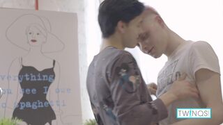 Logan S's hard cock makes Oliver V lose control and take a cumshot