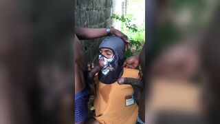 Sleek Bottoms & her friends have a wild outdoor threesome with raw black cock action - 5 image