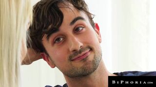 Mason Lear & Maxim Law share a big dick while taking turns deepthroating & riding Ricky Larkin