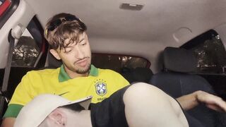 Ares X & Brasileirinho take turns in my ass while I park in the car