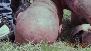 Raw domination and fucking by Master Pig, Amadeus Pbr & Dave The Pig in the backyard