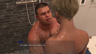 May Love's stepdaddy gives her a steamy shower & sloppy BJ with a huge load of cum