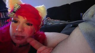 Wild redhead teen gulps down a hot load like a champ