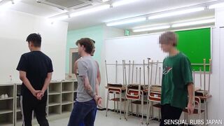 Watch as these muscular guys take turns taking uncut cocks in wild Asian orgy with cum-covered bodies