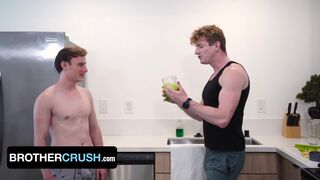 Eric Charming's stepbro Max Lorde wakes him up with a hard morning fuck in the kitchen