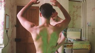 Rubberax dominates and milks his slave's ass with his massive cock & moaning mouth - 1 image