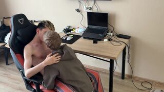 Stepbrother joins in on the fun with his stepbrother & takes a massive dick in his tight ass & gulps every last drop