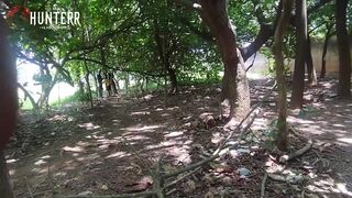 Watch Char Avila, Nobre Dotado & The Hunter's wild bareback interracial park blowjob fetish fun with uniformed bear! - 2 image