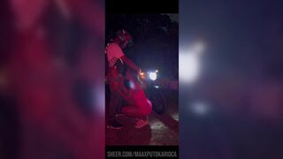 Watch Ninfa Arlequina get a raw ride on a motorcycle courier & take a cum load in her mouth and pussy - 9 image