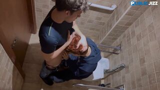 Kinky Caruso Rainbow and Liam Holland explore each other's feet and kinks in public bathroom - 2 image