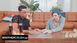 Stepbro Amone Bane's huge cock makes Dares Dakota Lovell & Xavier Aries creampies in Halloween bareback frenzy