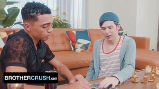 Stepbro Amone Bane's huge cock makes Dares Dakota Lovell & Xavier Aries creampies in Halloween bareback frenzy