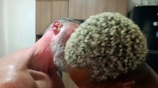 Tattooed daddy's creampie party: Bob Willian, Dorn, Ari & Bruno take turns getting pounded in shower orgy - 2 image