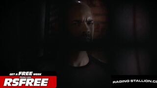 Watch Jock Alexandro's huge cock dominate and stroke Tatted John's ass while he's down on his knees - 1 image