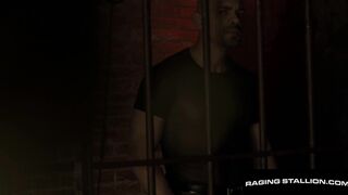 Watch Jock Alexandro's huge cock dominate and stroke Tatted John's ass while he's down on his knees - 3 image