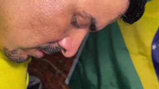 Watch these rough Brazilian orgy with BBCs, Latin guys, and amateur girls as they bareback and give sloppy BJs in homemade video - 14 image