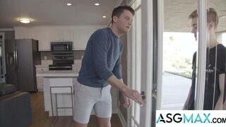 Micah West deepthroats Scott Finn's huge cock in hot threesome action - 2 image