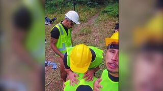 Luccas Melo, Diholiver25, and Junior Delao engage in a wild public bareback orgy with bear, blowjobs, - 10 image