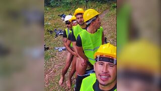 Luccas Melo, Diholiver25, and Junior Delao engage in a wild public bareback orgy with bear, blowjobs, - 11 image