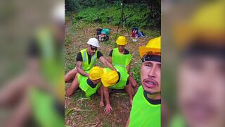 Luccas Melo, Diholiver25, and Junior Delao engage in a wild public bareback orgy with bear, blowjobs, - 12 image