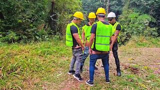 Luccas Melo, Diholiver25, and Junior Delao engage in a wild public bareback orgy with bear, blowjobs,
