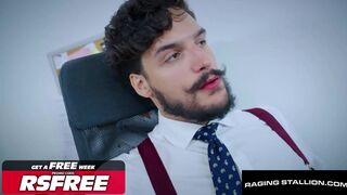 Watch Ruslan Angelo get his big dick drilled by hung stud while standing on desk - 5 image