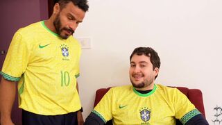 Dorn and Caio Barros get steamy in the shower after a football game with a fat ass Latina - 2 image
