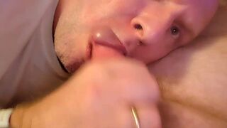 Boy works hard for a load sucking pigs boned cock as pig fucks his face and finishes by wanking and giving him a facial - 3 image