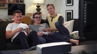 3 Lascivious Youthful Gamers Engulf and Fuck - 1 image