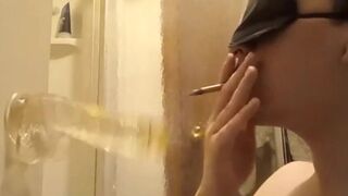 Blindfolded and sucking cock shaped dildo while smoking - 7 image