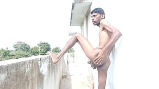 Rajesh masturbating on outdoor, spitting on dick, showing ass, butt, spanking, slapping, moaning and cumming - 1 image