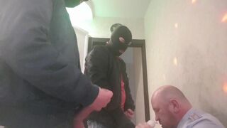 Another THREESOME with a RUSSIAN COP - VERY HARD THROAT fucking with BIG DICKS of TWO SKINHEADS - 4 image