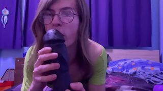 Cute femboy engulfing and jerking off biggest dildos - 6 image