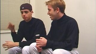 Blonde and brunette baseball studs suck cocks and pound ass - 2 image